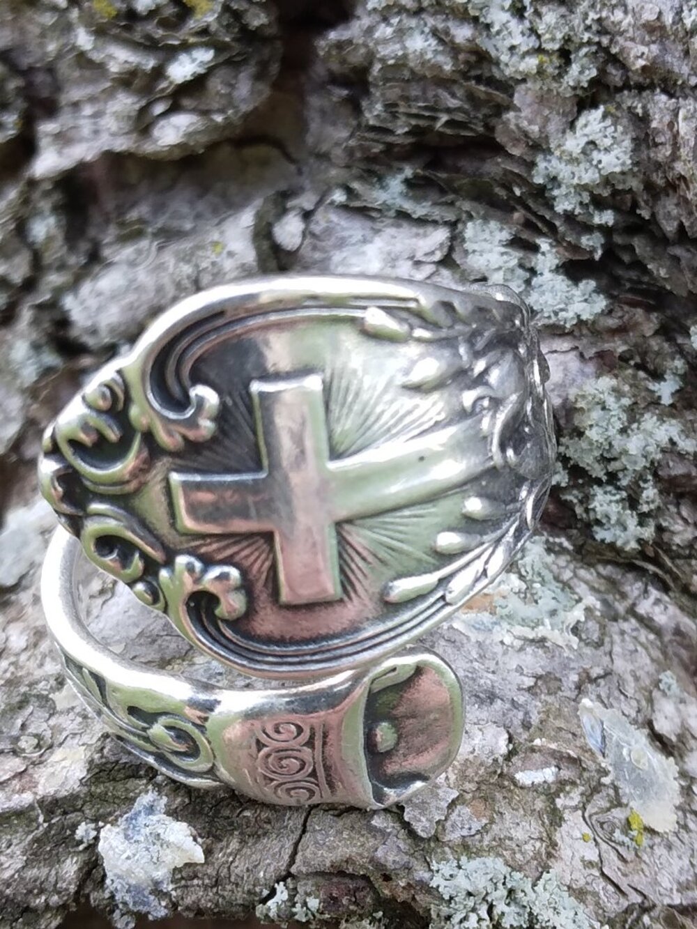 Vintage Sterling Silver Cross Spoon Ring Size 7 - Picture 6 of 12